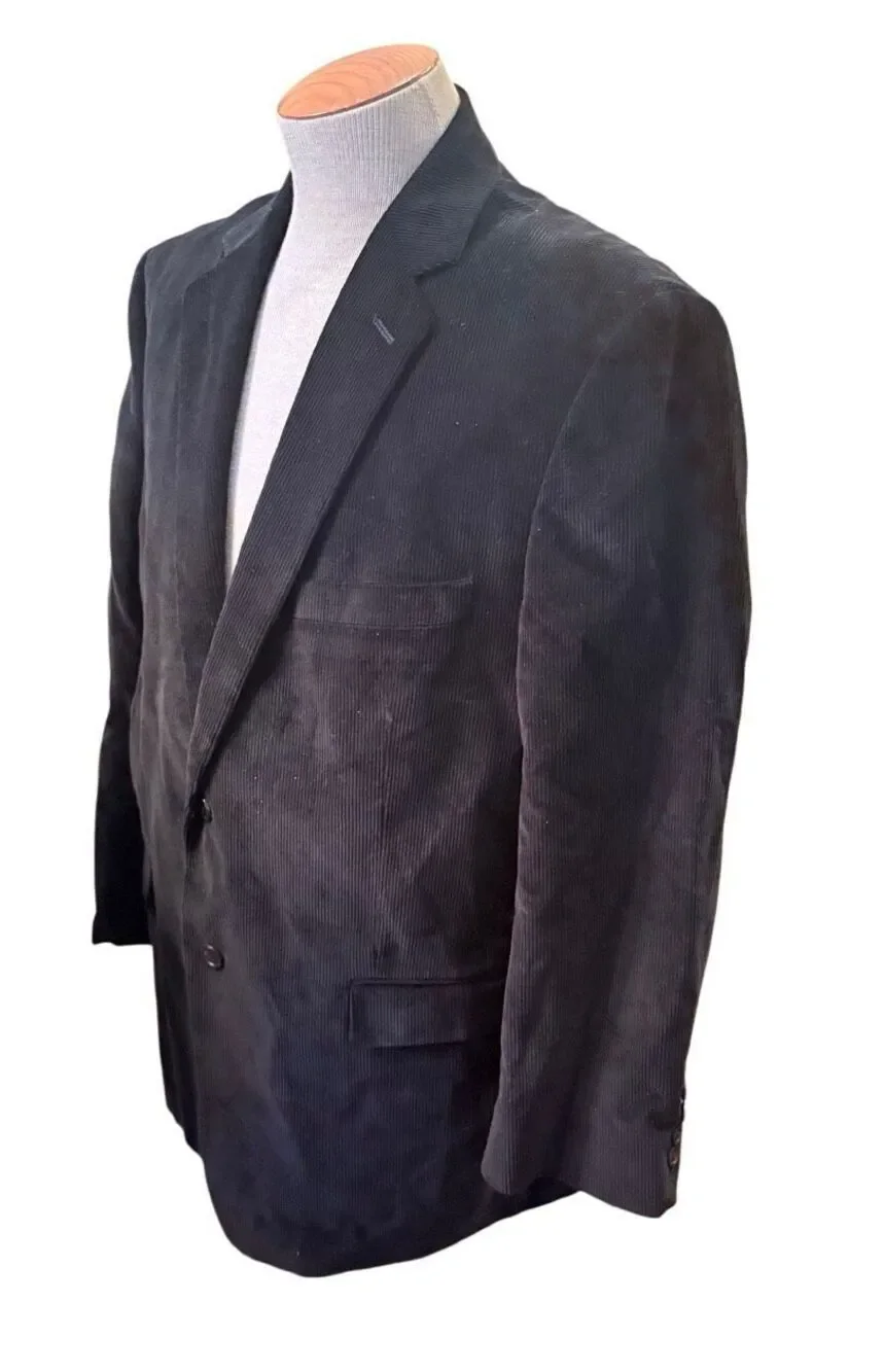 Saddlebred Corduroy Sport Coat Blazer Black 2-Button Front Flap Pockets 46R